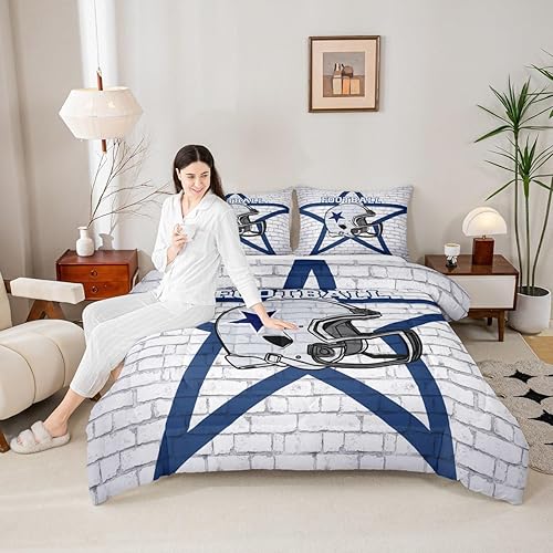 Miniatura 9 de Juego de edredón de fútbol americano, tamaño matrimonial, juego de ropa de cama abstracta de 3 piezas para niños, adolescentes, niñas y adultos,