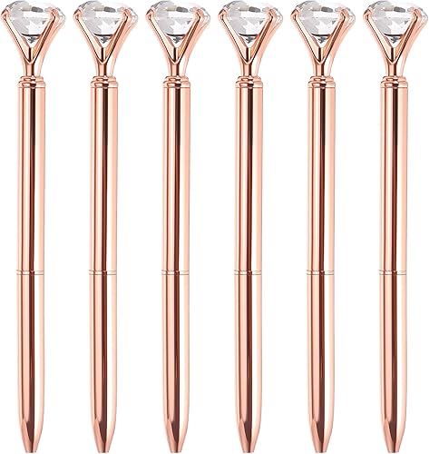 PATIKIL Bolígrafo de tinta negra, paquete de 6 bolígrafos de metal con giro de diamante de cristal, punta media de 0.039 pulgadas para tomar notas,