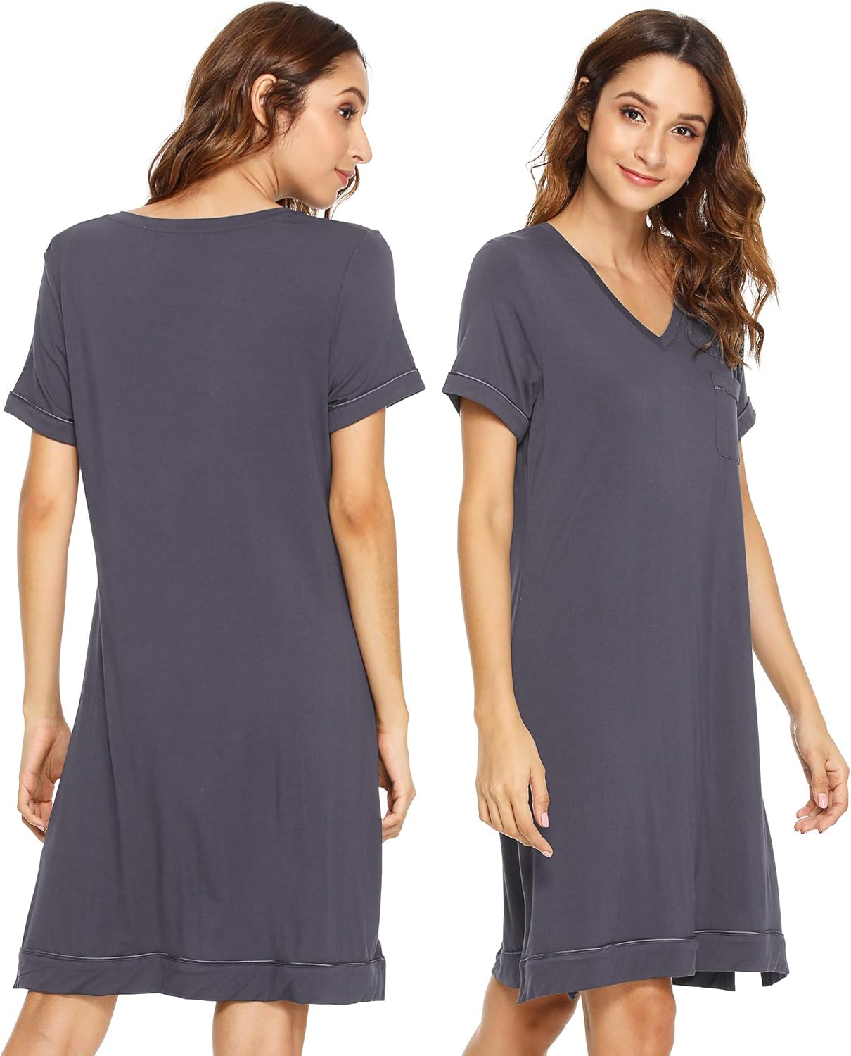 WiWi Viscose from Bamboo Nightgowns for Women Short Sleeve Sleep Shirt V Neck Nightgown Plus Size Sleepwear S-4X, - Image 2