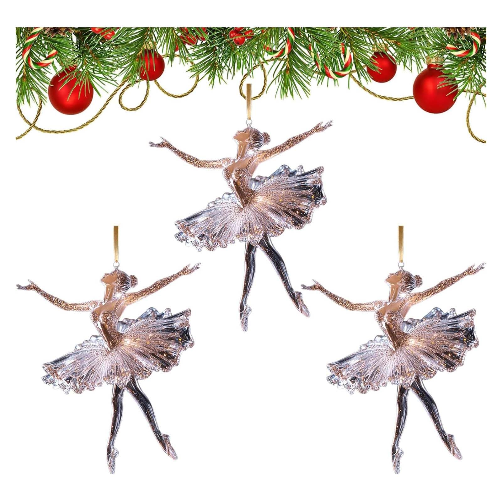 Sparkling Ballerina Christmas Ornament - Decorative Hanging Ornaments for Tree, Gift for Girls, Ballet Dancers and Lovers (3PC)
