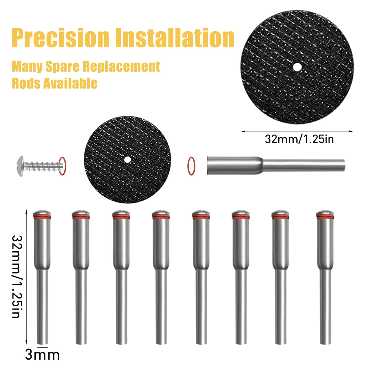 60Pcs Rotary Tool Cut Off Wheels 1-1/4'' Reinforced Fiberglass Cutting Wheel Discs with 8Pcs 402 Mandrels, Rotary Tool Accessories for Cutting Metal, Wood, Stone(One Screwdriver)