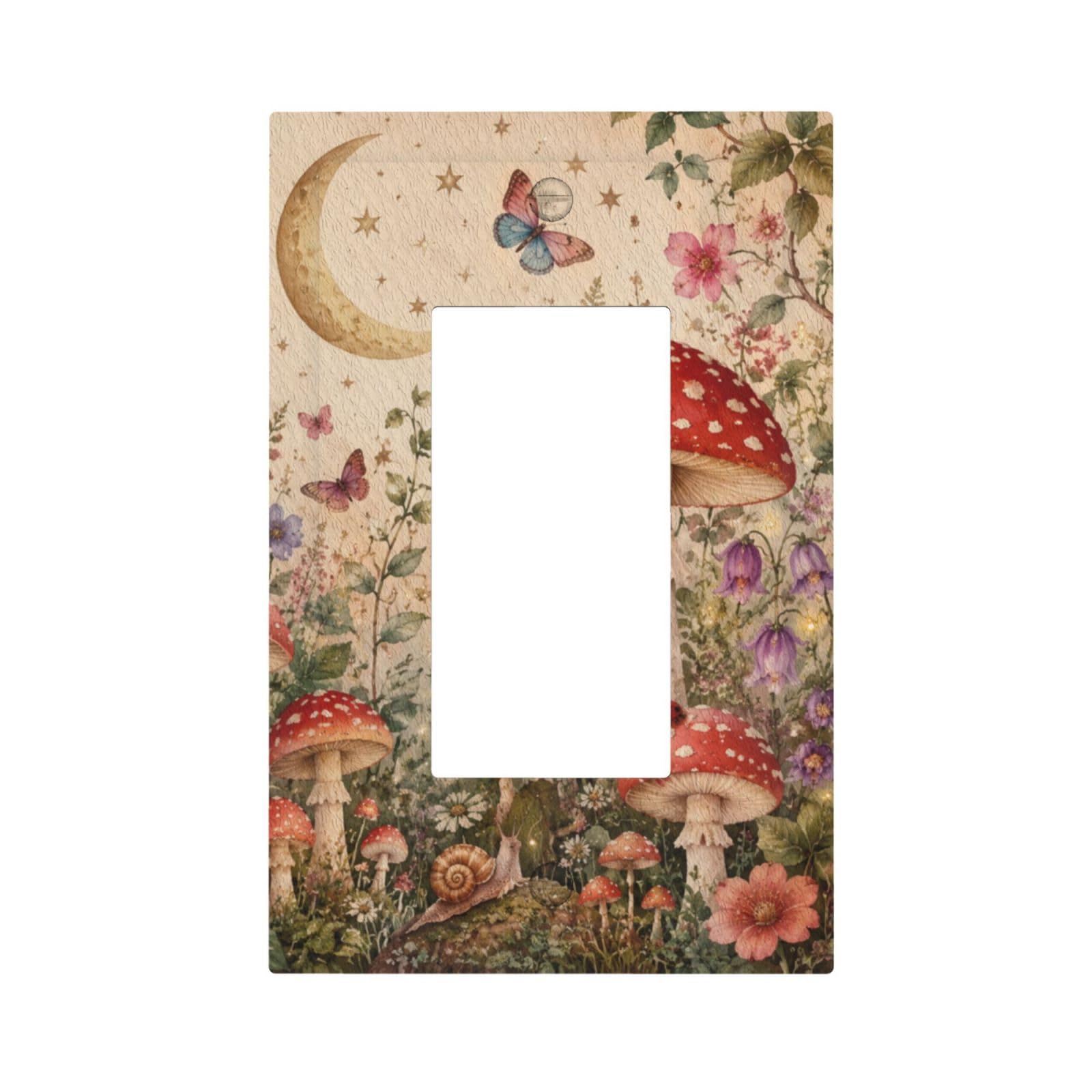 Dwbguo Decorative Outlet Covers Watercolor Mushroom & Moon 1 Gang Rocker Light Switch Covers Vintage Butterfly Floral Single Decora Gfci Device Wall Plate for Bedroom Bathroom Decor