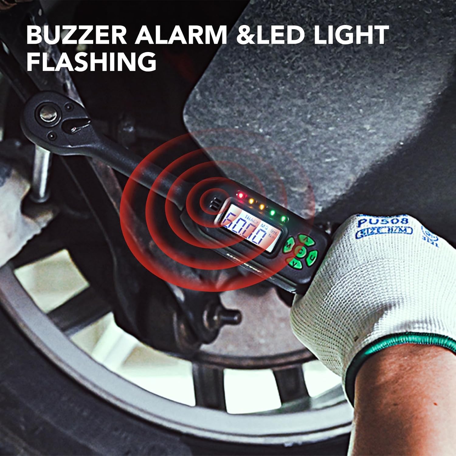 Digital Torque Wrench 5-99.5 ft-lbs./6.8-135Nm, 3/8 Inch Mini Electronic Wrench With Preset Value, 2% Accuracy, Buzzer and LED Notification