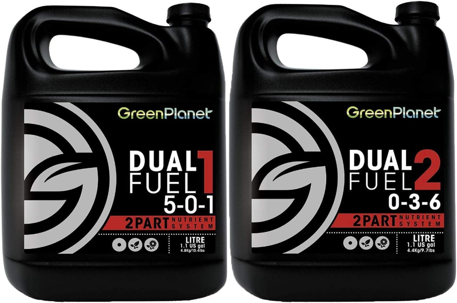 Green Planet Dual Fuel 1 and 2, 2-Part Commercial Grade Base Nutrient System A & B Veg and Bloom Liquid Fertilizer - 1 Litre