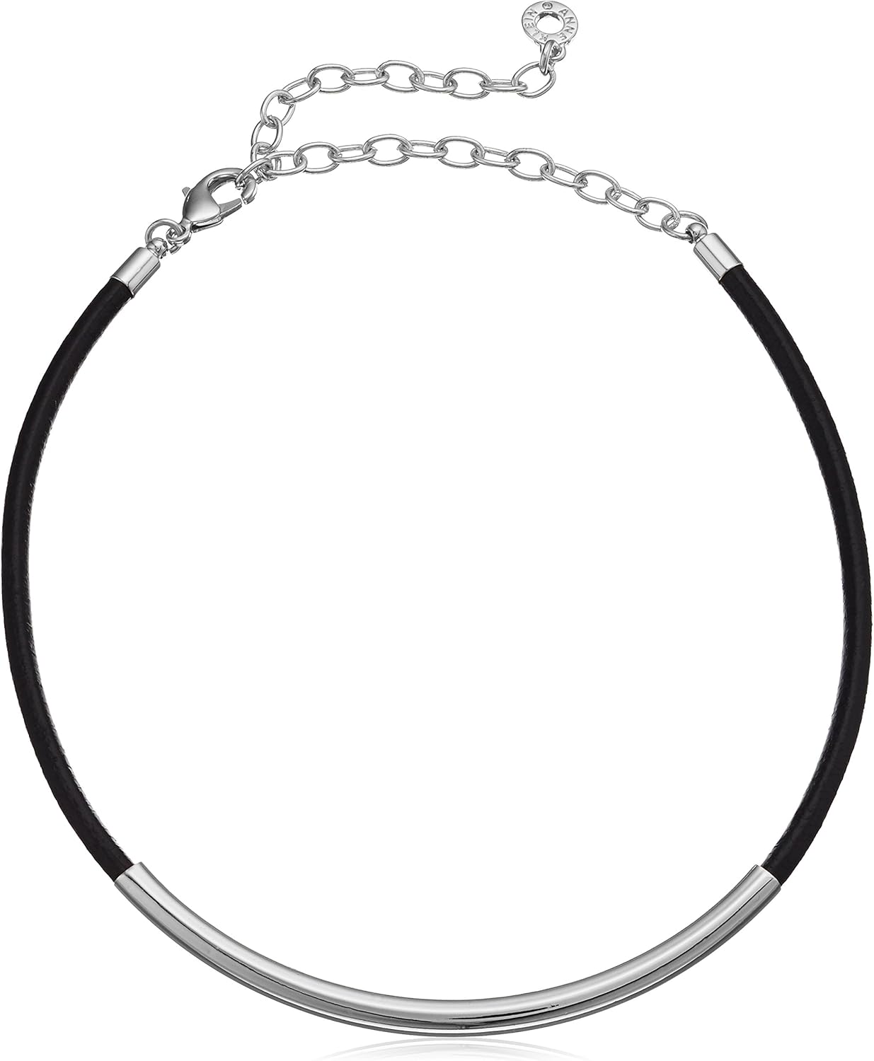 Anne Klein Silver-Tone and Black Leather Choker Necklace, 12" + 4" Extender: Clothing, Shoes & Jewelry