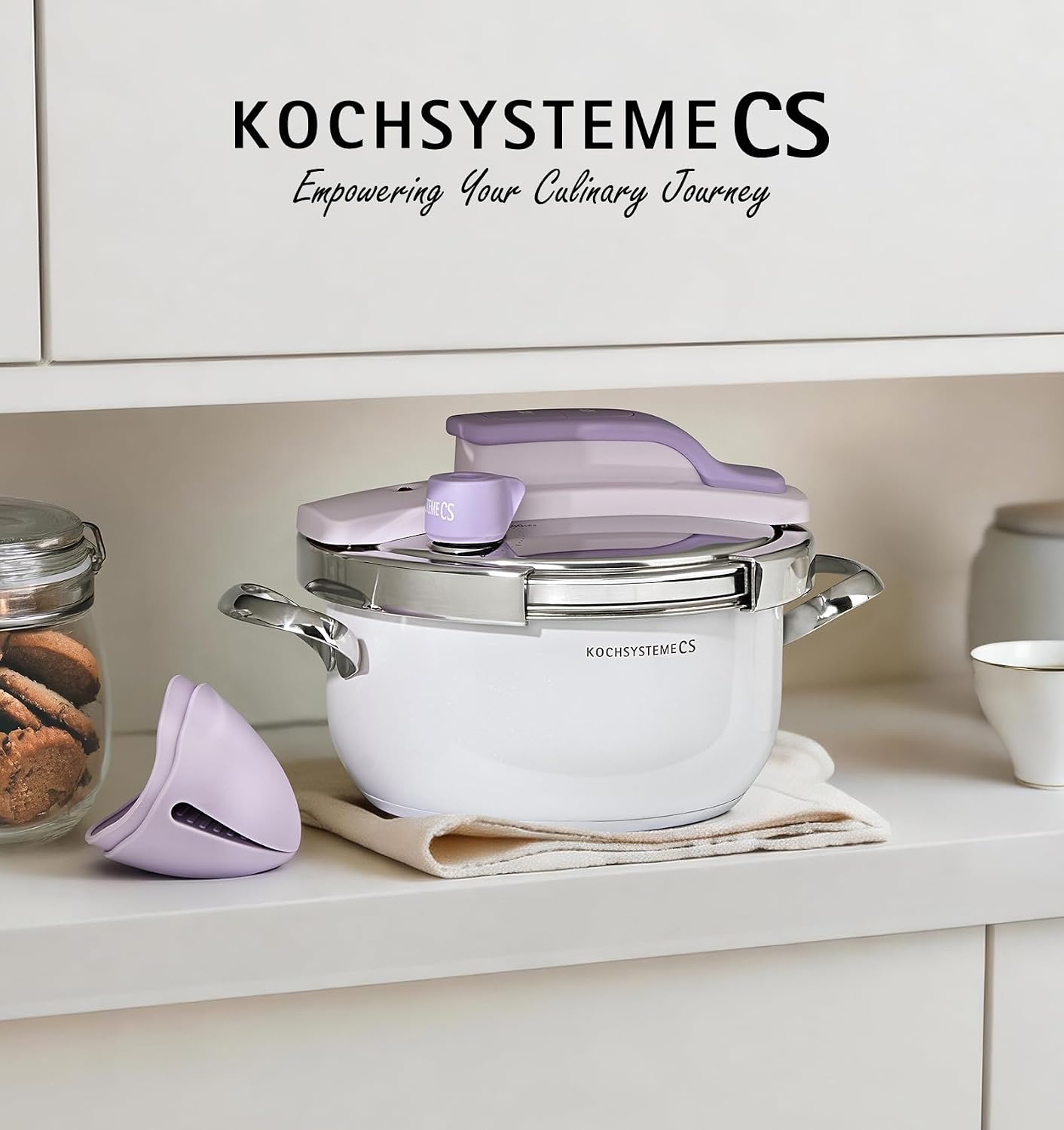 KOCH SYSTEME CS Small Pressure Cooker Stainless Steel, 3.2 Quart Olla de Presion, One-Press Locking, 18/10 Stainless Steel Pressure Cooker 3 Liter, Induction Compatible, with Glass Lid, Purple