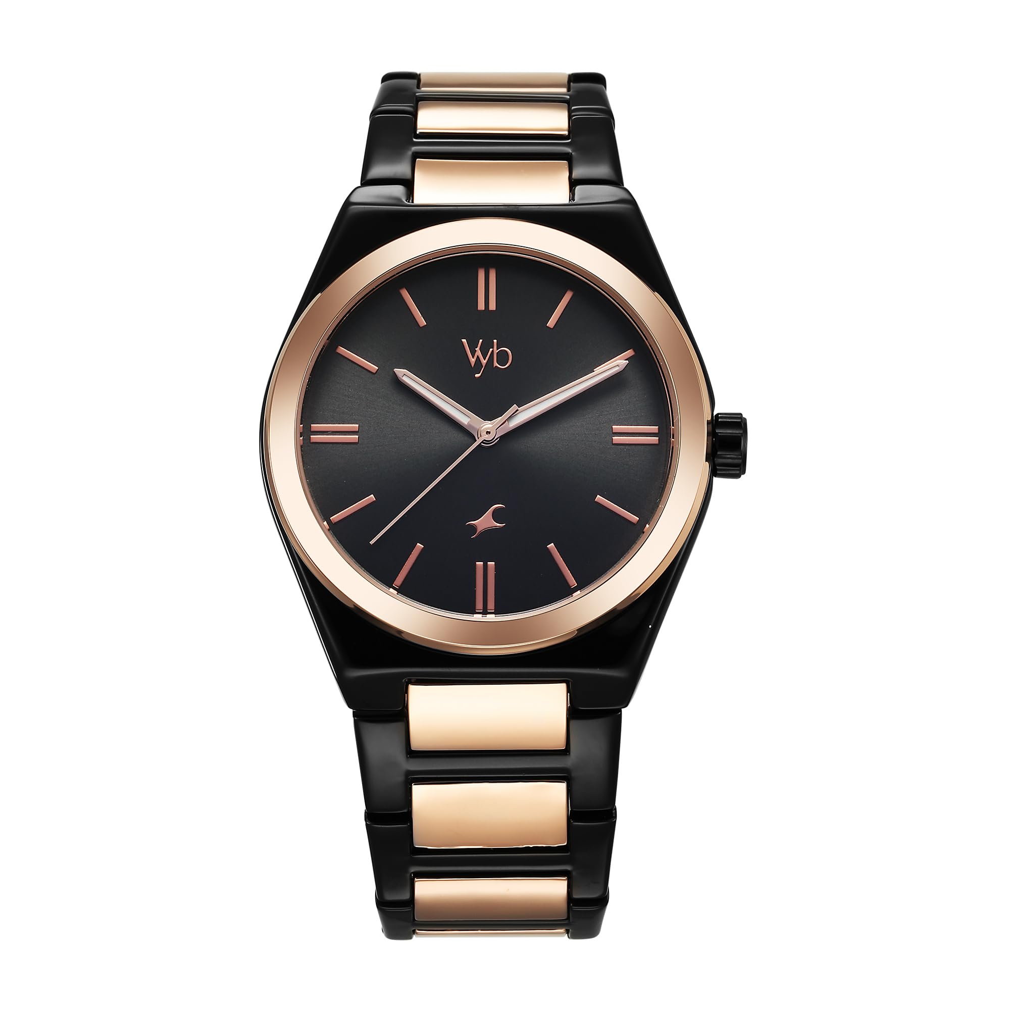 Fastrack Vyb Nimbus Quartz Analog Black Dial Rose Gold + Black Sheet M