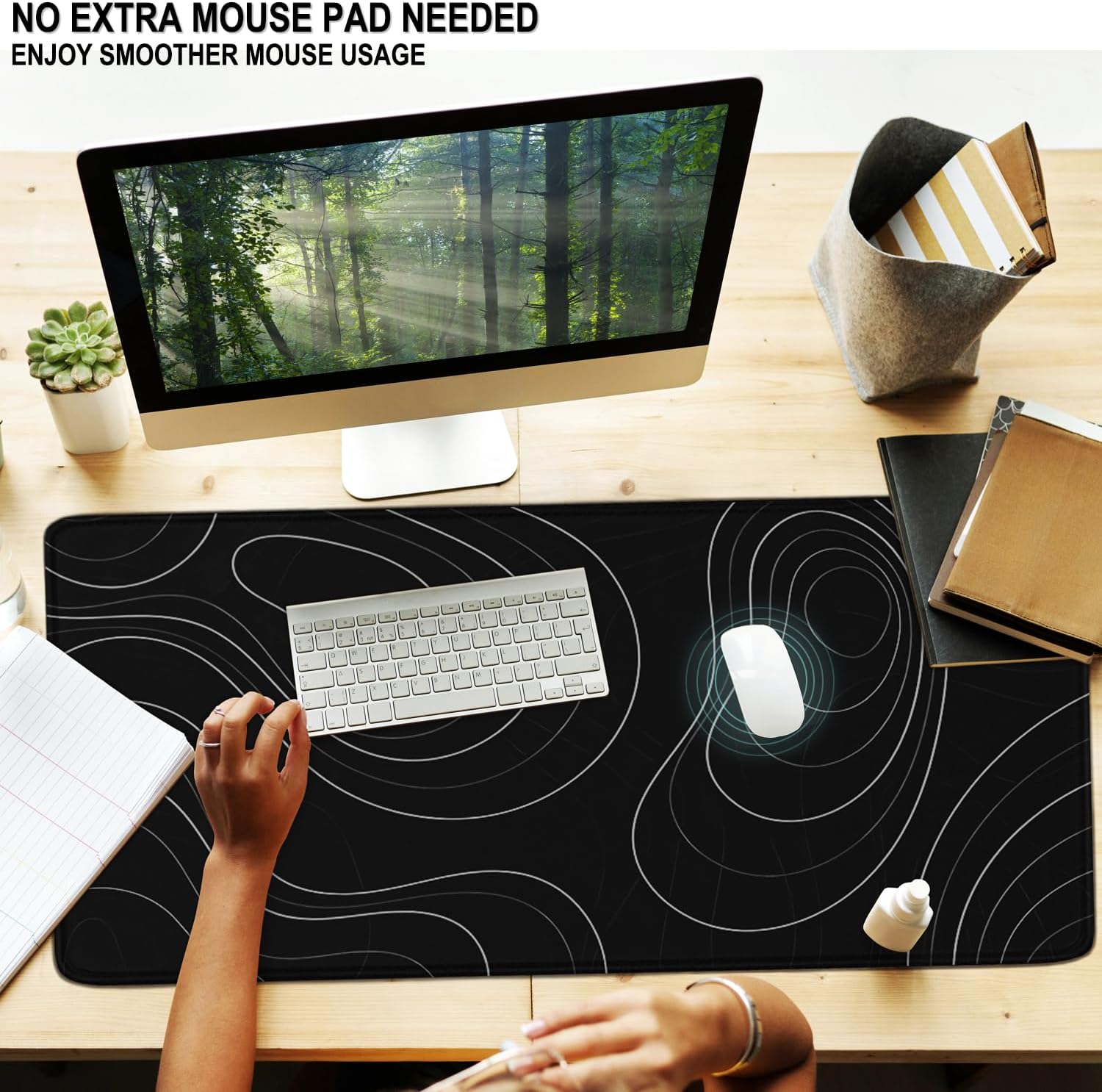 Gaming Mouse Pad, 31.5" x15.7" Large Mat with Superior Micro-Weave Cloth, Water Resist Keyboard Mousepad with Non-Slip Base, Laptop Pad for Office Home Gaming, Black White Line