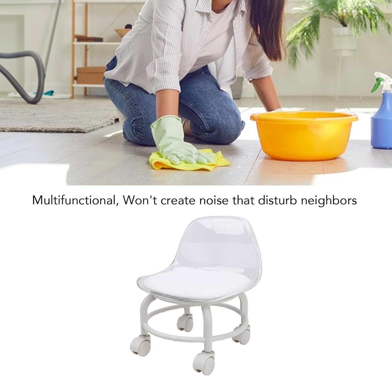 Small Acrylic Stool, All Matching 360 Degrees Rotation Mini Roller Seat Portable Smooth Movement Multifunctional for Home (Transparent Gray)