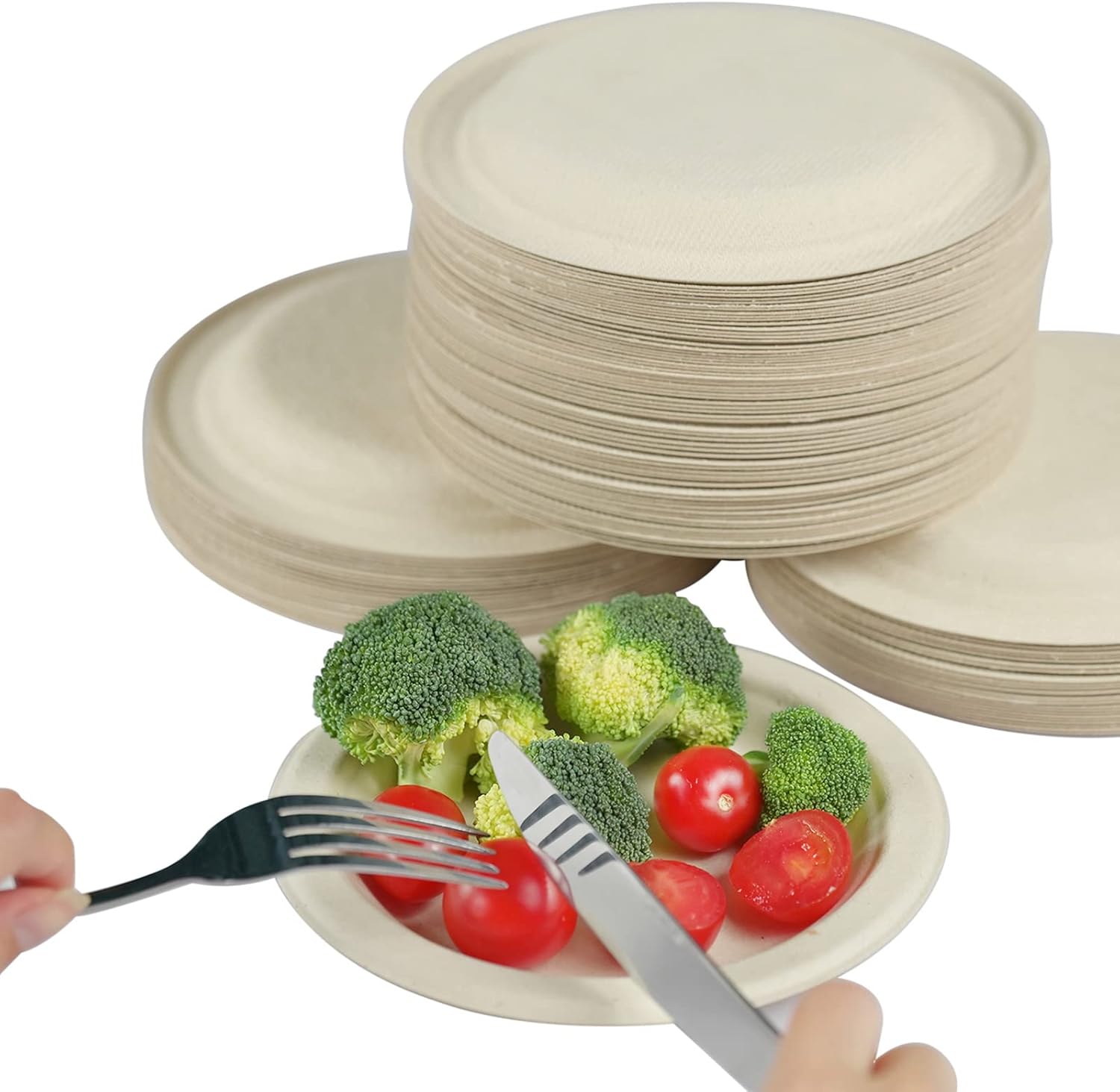 GDJMLai 100 Compostable Paper Plates 6 Inch [125Pack] Plates Disposable Heavy Duty Eco