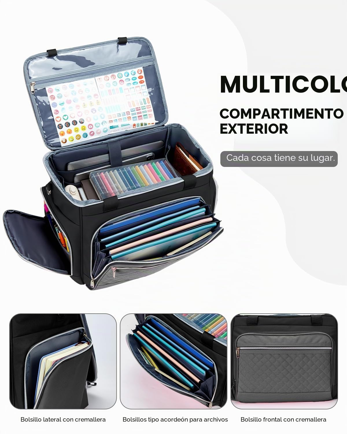 Amythe Bolsa de Mano con 5 Ruedas para Profesores con Organizador de Archivos de Acordeón, Maletín para Portátil con Compartimento para Portátiles, Negro