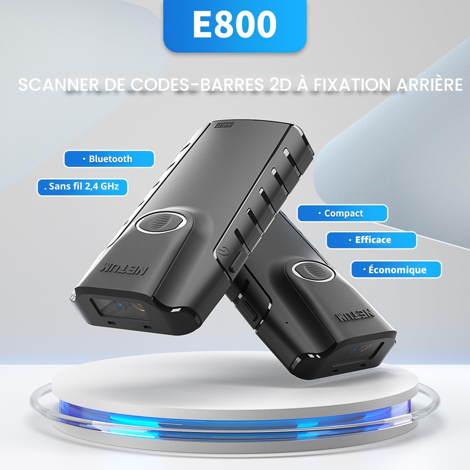 NETUM Bluetooth 2D Barcode Scanner, 3-in-1 Small Portable QR Bar Code Reader Automatic Wireless Gun Scan Back Clip Work with Tablet iOS Android Windows MacOS for Warehouse Inventory POS