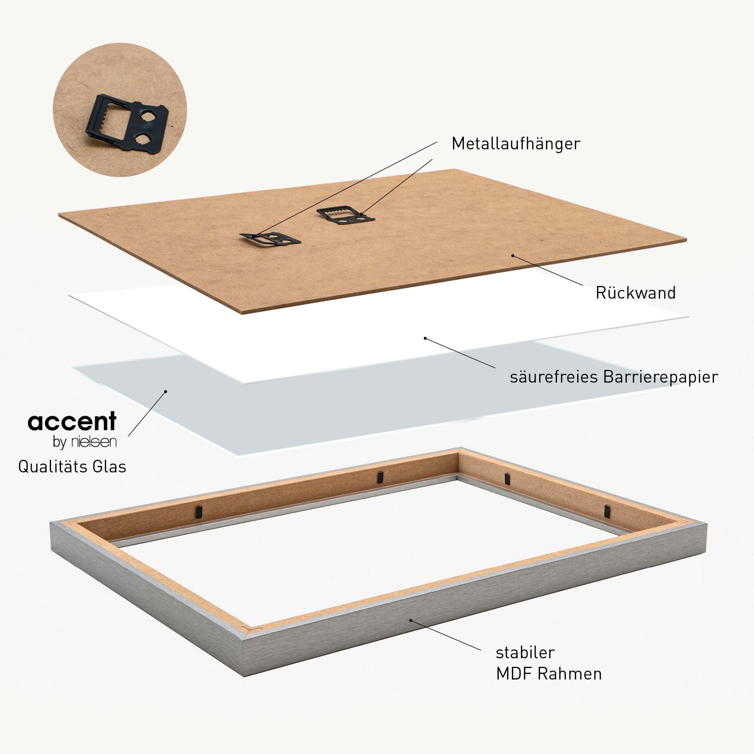 accent by nielsen Holz Bilderrahmen Velino, 30 x 40 cm 2er Set, Silber | Holz (MDF) Fotorahmen im Hoch- & Querformat zum Aufhängen Silber gebürstet Echtglas