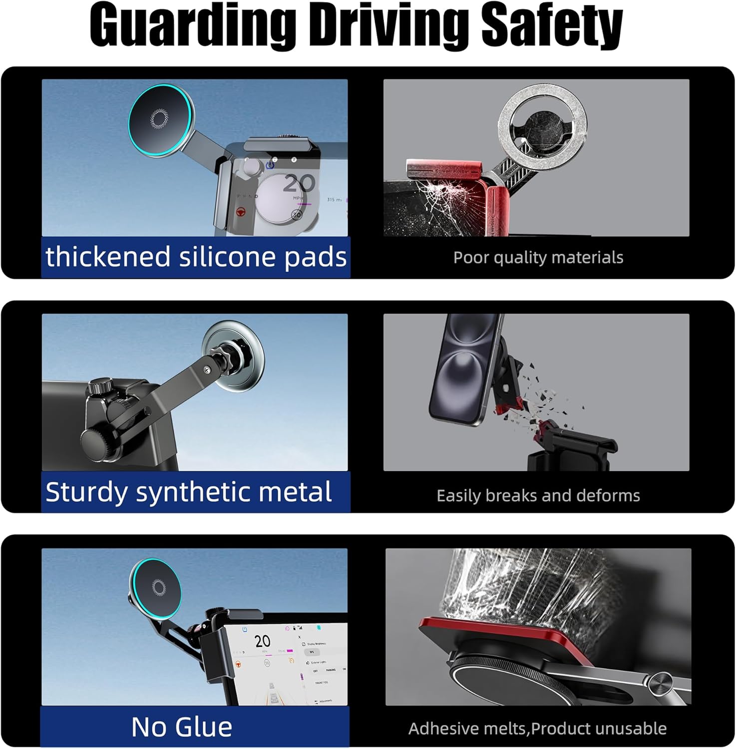 Tesla Phone Mount for Model Y & Model 3, Magnetic Car Phone Holder for Tesla Screen,15W Magnetic Wireless Car Charger with 360° Rotation,No Adhesive Dashboard Mount for iPhone