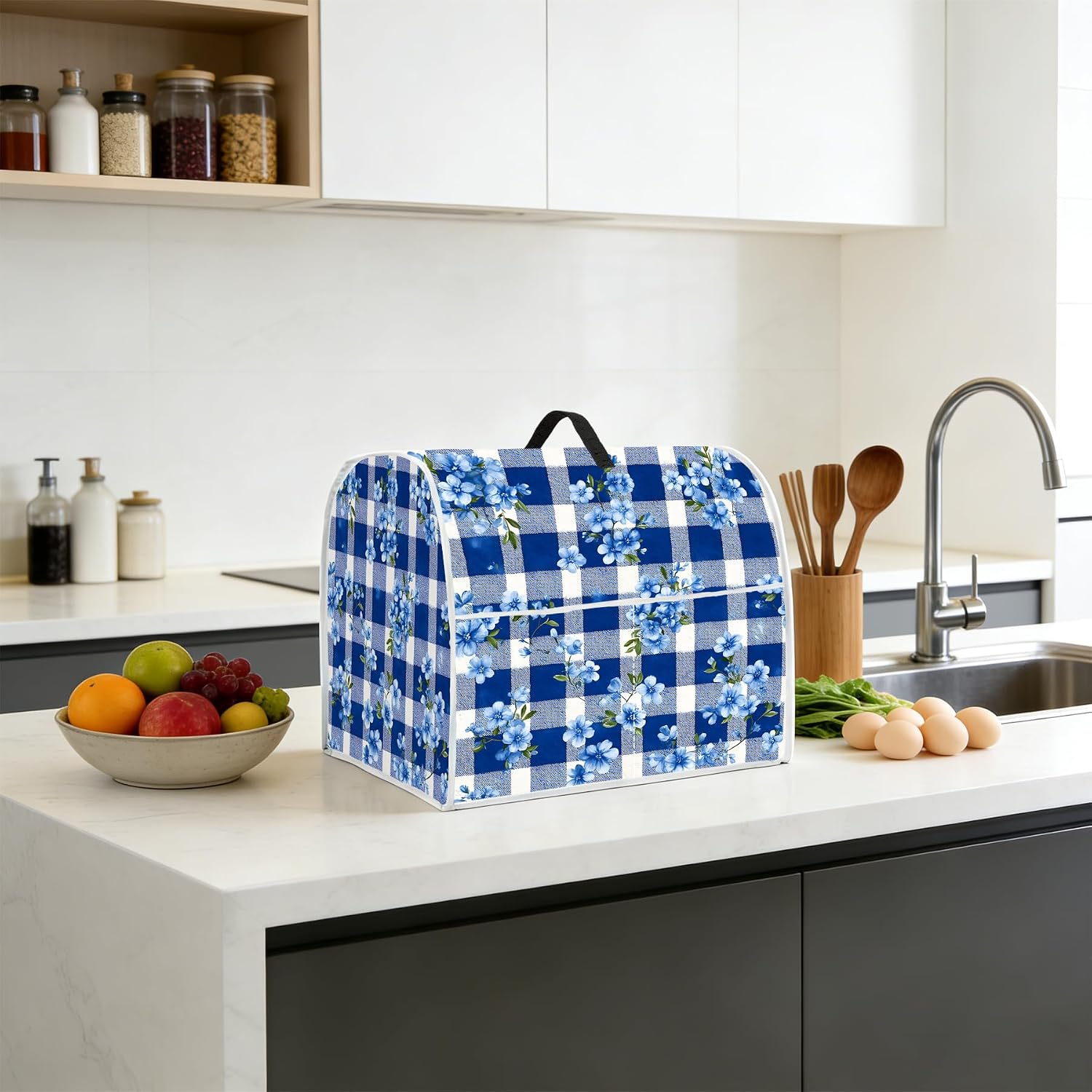 Stand mixer cover with handle and storage bag, reusable and washable, stylish retro floral design, keeps kitchen countertops clean and tidy (fits 6-8 quart mixers).