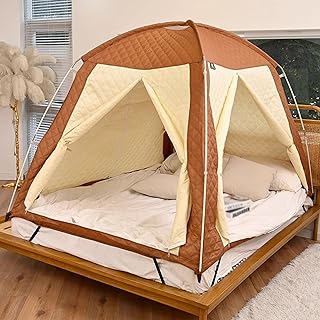 Toldo de privacidad para adultos y niños, cabina de dormir para interiores con malla transpirable tamaño individual/matrimonial/queen/king, color marrón, 1,2 m