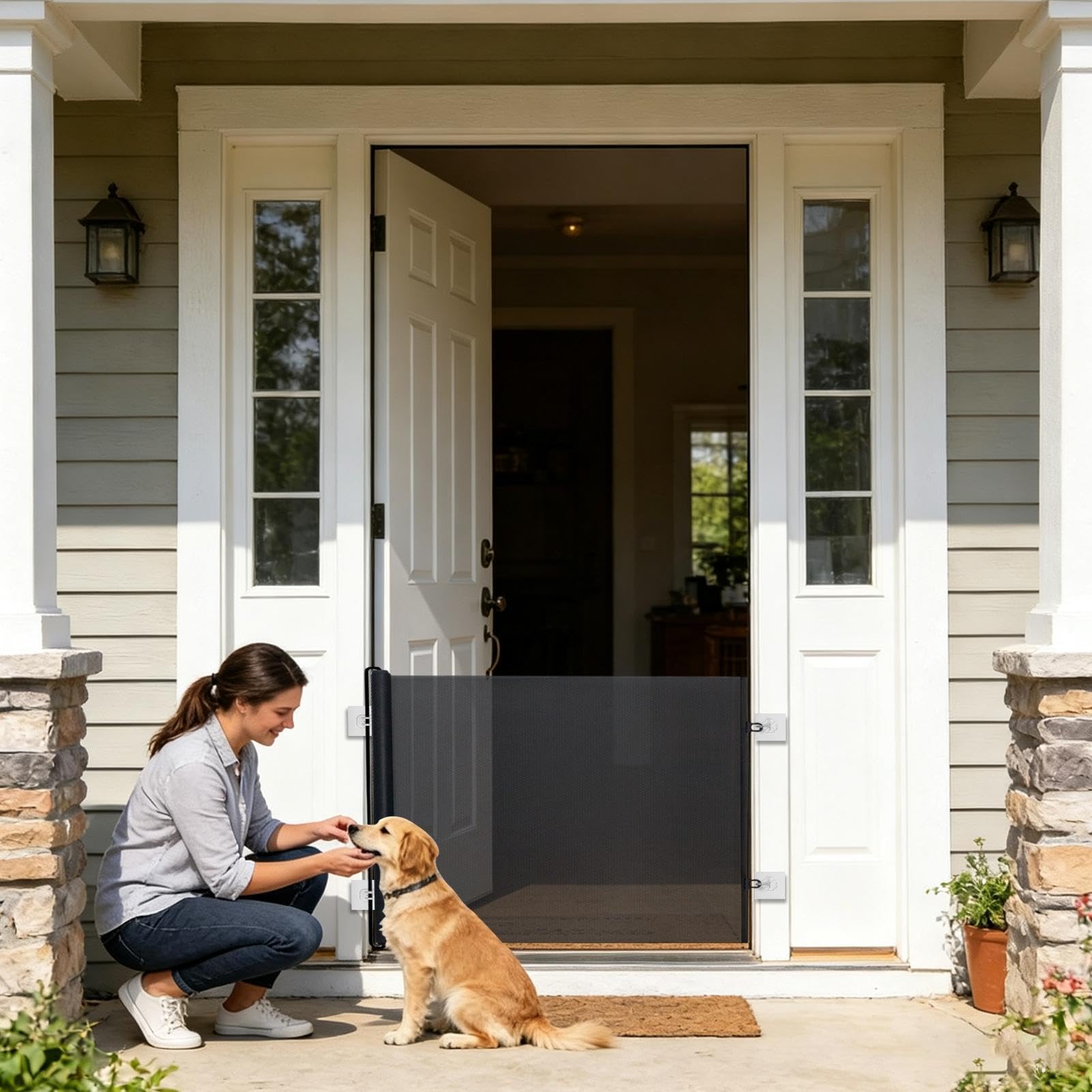 Cancello Retrattile Per Animali Porta Barriera a Rete Espandibile per | Barriera per Cani per Scale Per Esterno Portico Patio Giardino Balcone Garage