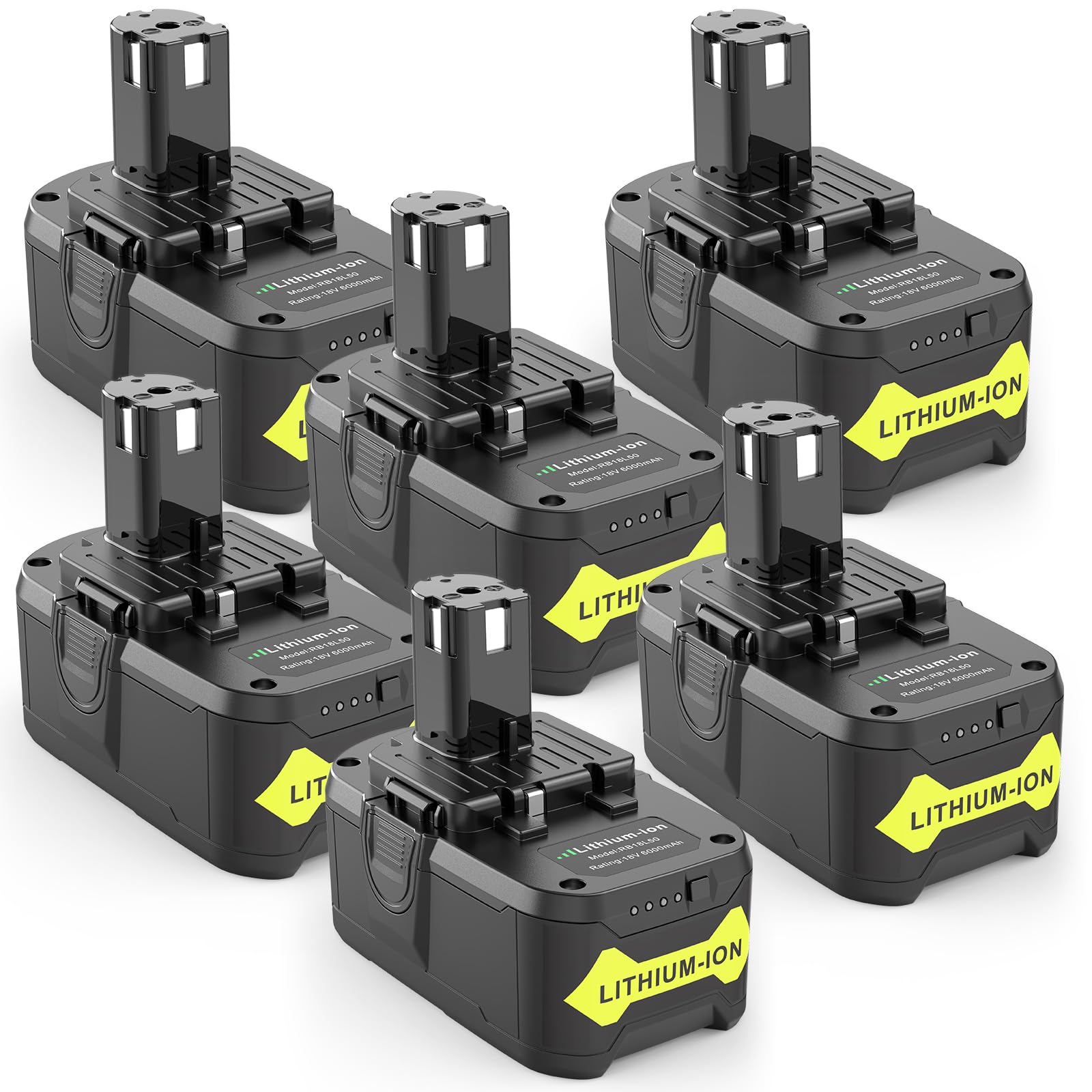 KEATFE 6 Packs RB18L50 18V 6000mAh Lithium Battery Compatible with Ryobi 18V BPL-1815 BPL-1820G BPL1820 BPL18151 P102 P103 P104 P105 P107 P109 P122