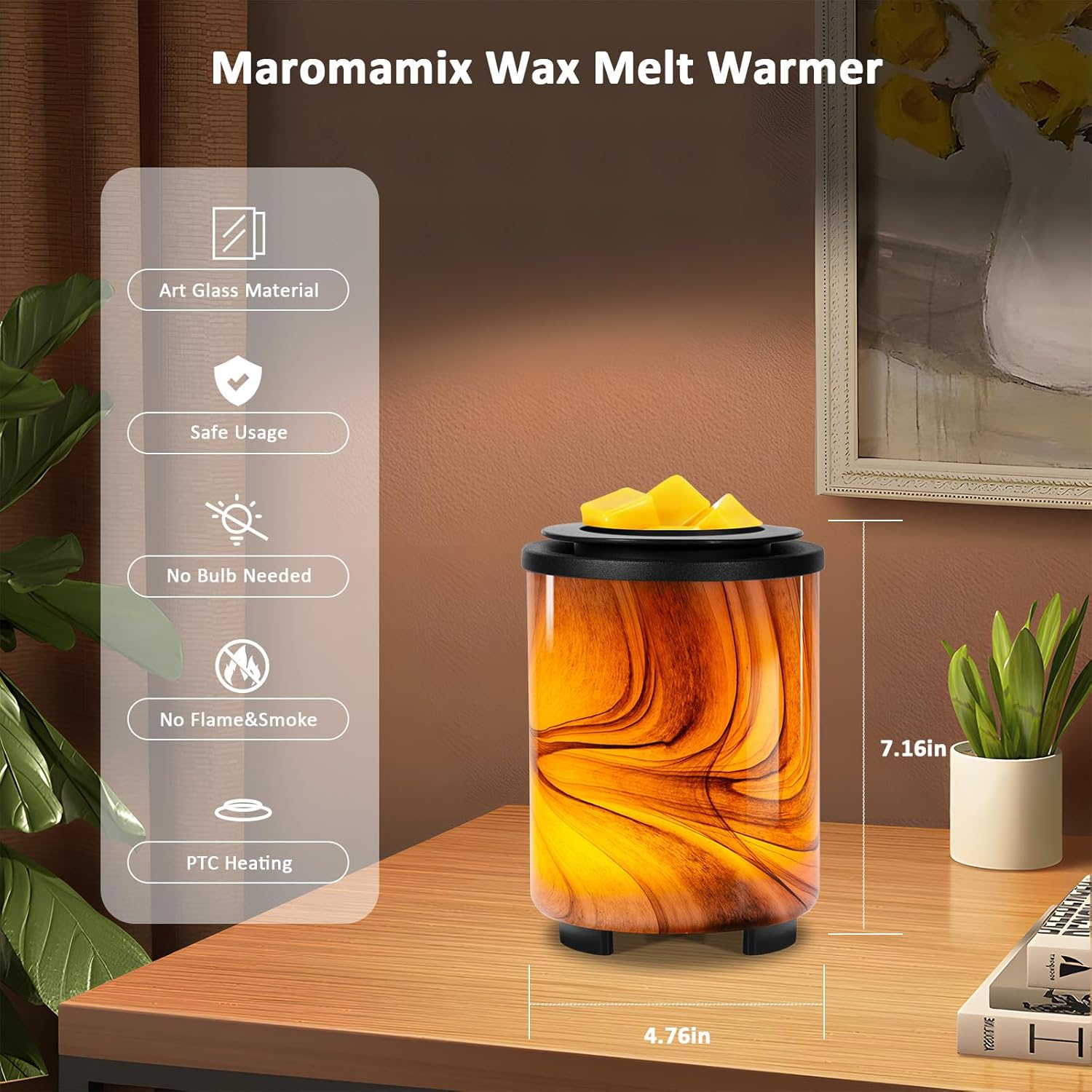 Electric Wax Melt Warmer for Scented Wax with 7-Color Changing LED Night Light, Removable Silicone Dish & PTC Safe Heating - Art-Glass Design for Home, Office Décor, and Gifts for Mom