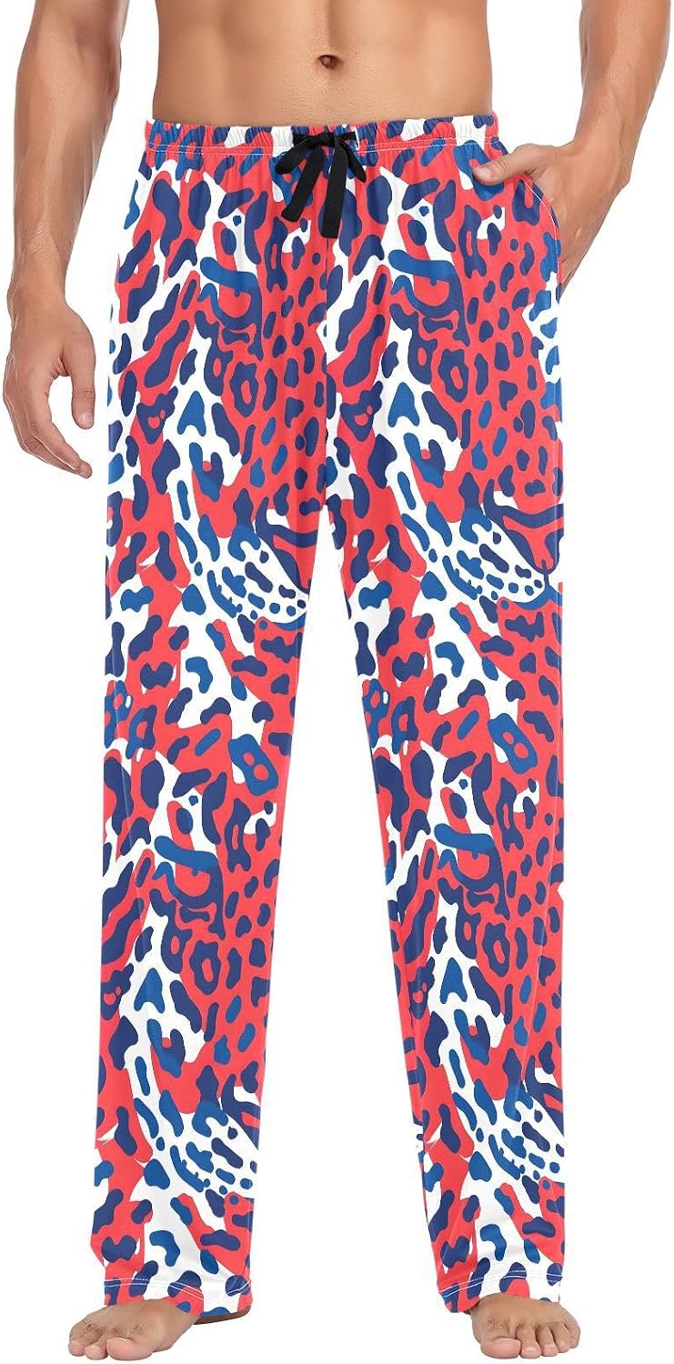 ALAZA Red & Blue Leopard Cheetah Print Men's Pajama Pants Men Cotton Pajama Bottoms with Pockets, S