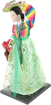 Traditional Korean Hanbok Doll Figurine Handcrafted Decorative Garment Collectible with Bright Color and Flat Base for Home Office Desktop Display