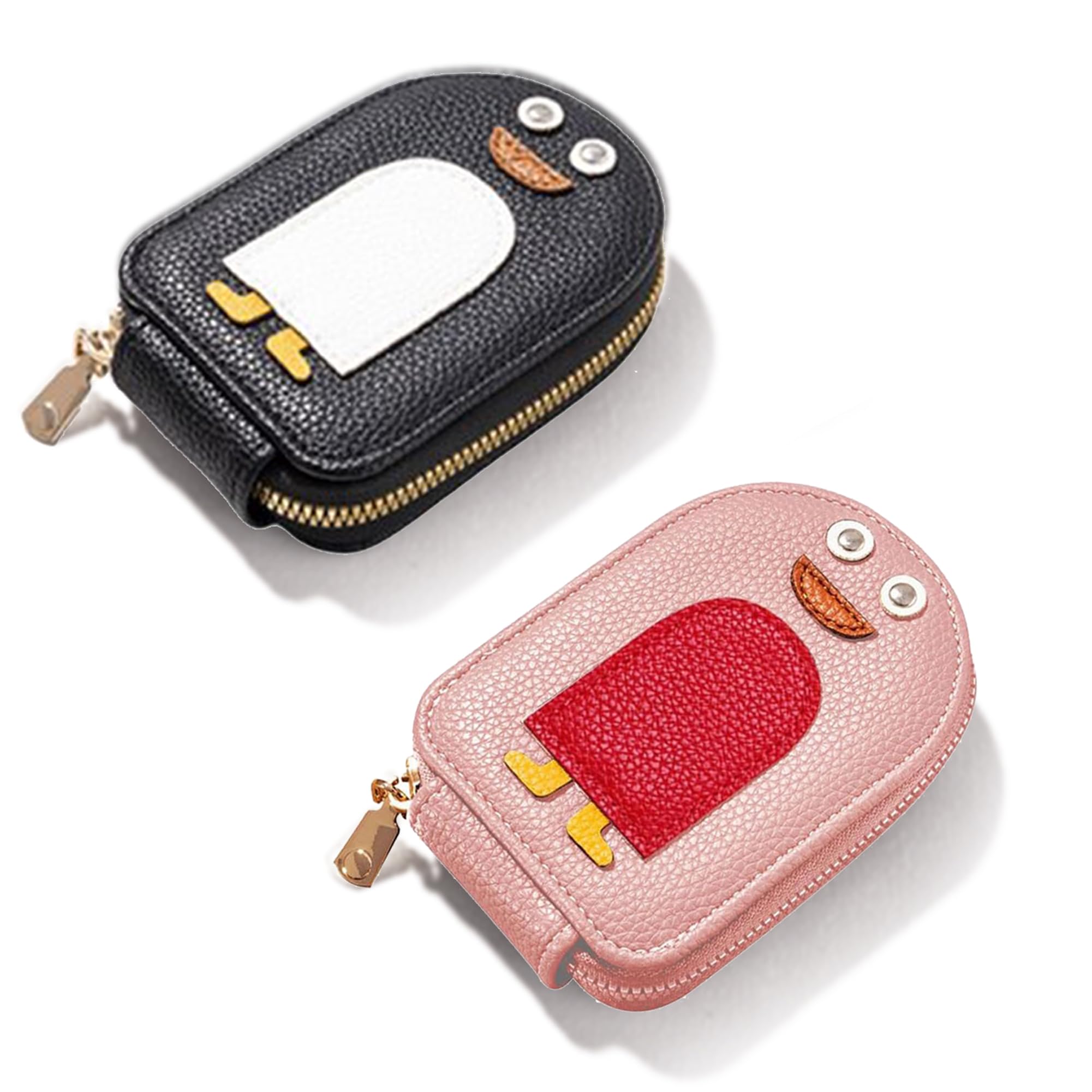 Nimedala Women's Black+Pink Cute Penguins Pu Credit Card Coin Wallet, Credit Card Holder Cute Organ Style (Black+Pink)