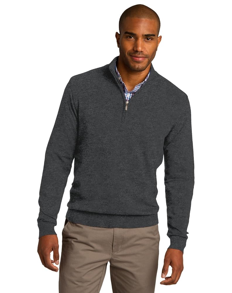Port Authority Men's Ribbed Quarter-Zip Sweater Charcoal Port Authority Men's Ribbed Quarter-Zip Sweater Charcoal