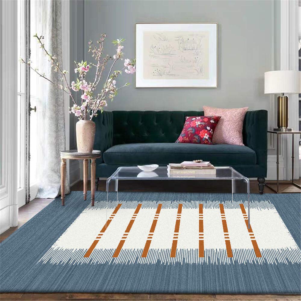 Tapis de grande surface 150x200cm à rayures gris bleu pour hall d'entrée