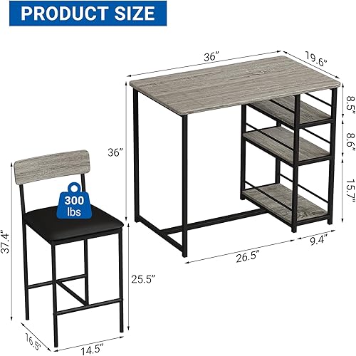 Miniatura 7 de GarveeHome Juego de mesa de comedor para 2, mesa de cocina de altura de mostrador con 2 taburetes de bar tapizados, mesa de comedor y sillas con
