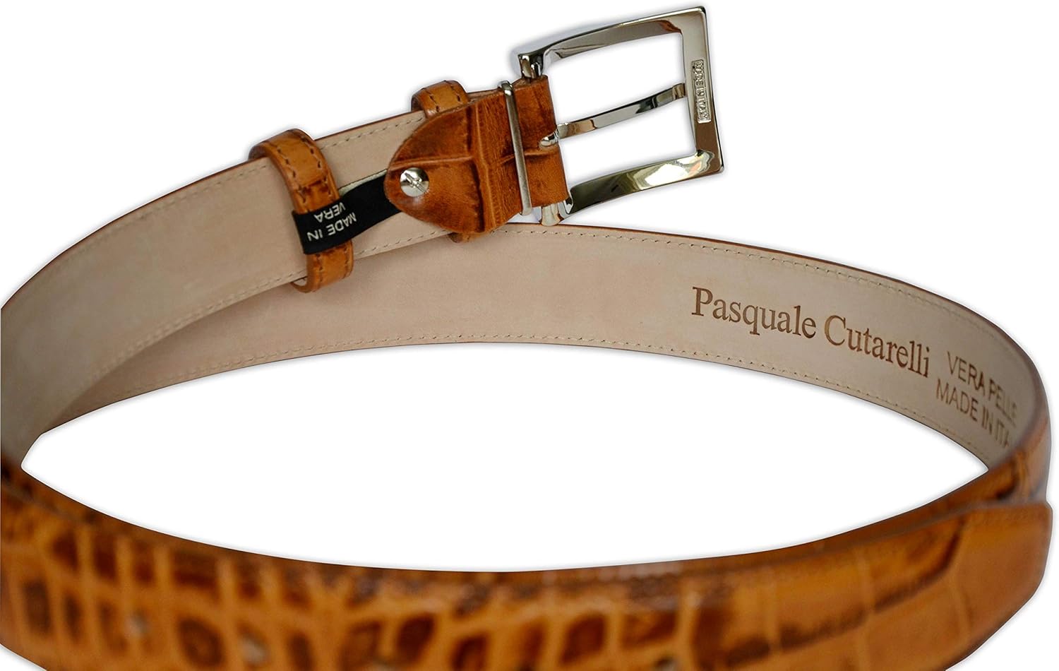 Mens Crocodile Pattern Italian Leather Belt - Image 4