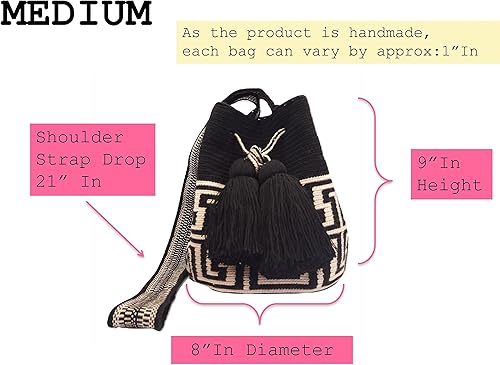 Miniatura 5 de WAYUU bolso mochila para mujer, bolsa tejida original colombiana auténtico patrón de ganchillo Fairtrade Regalo de Colombia, Diseño 40-Medium