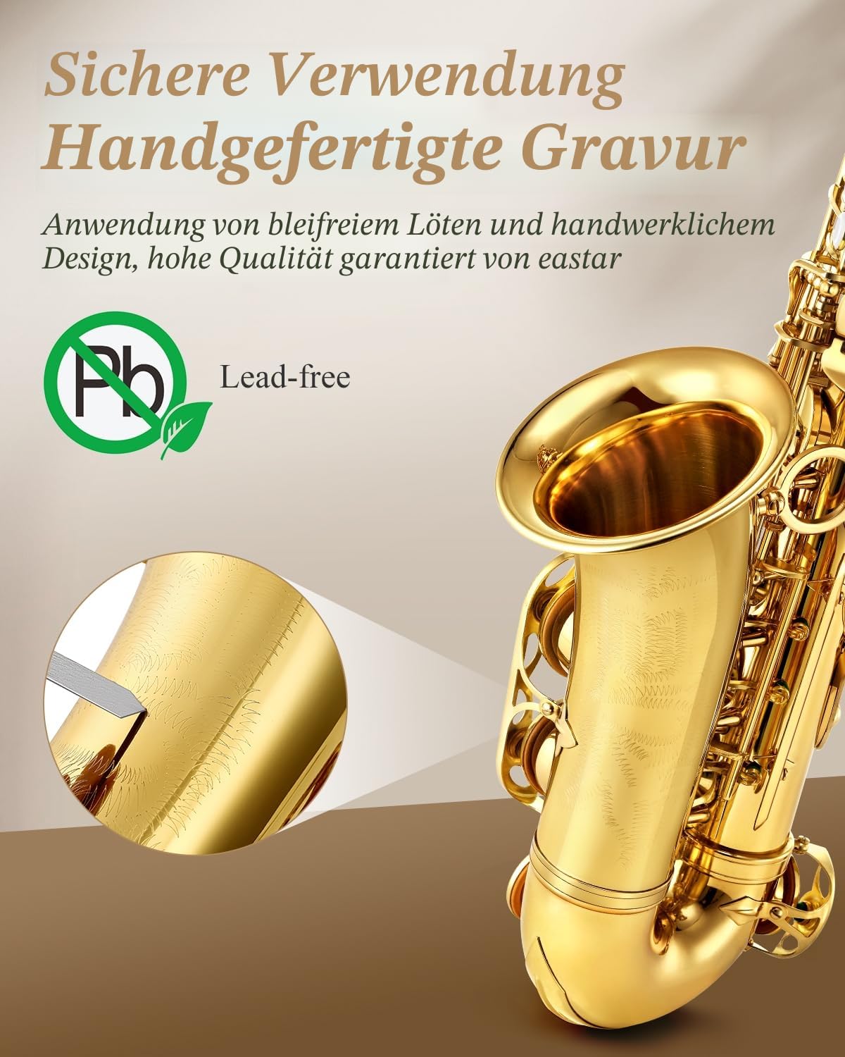Eastar AS-Ⅱ Student Altsaxophon E Flat Goldlack Alto Anfänger Saxophon Komplettset mit Tragetasche für Saxophon, Mundstückriemen, Rohrblattständer