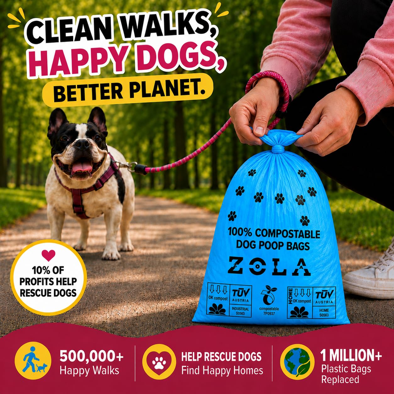Sacchetti per cani compostabili al 100%, extra forti, a prova di perdite ed ecologici, 240 sacchetti grandi (23 x 32 cm) a base vegetale, certificati TÜV, senza plastica, rotoli blu per