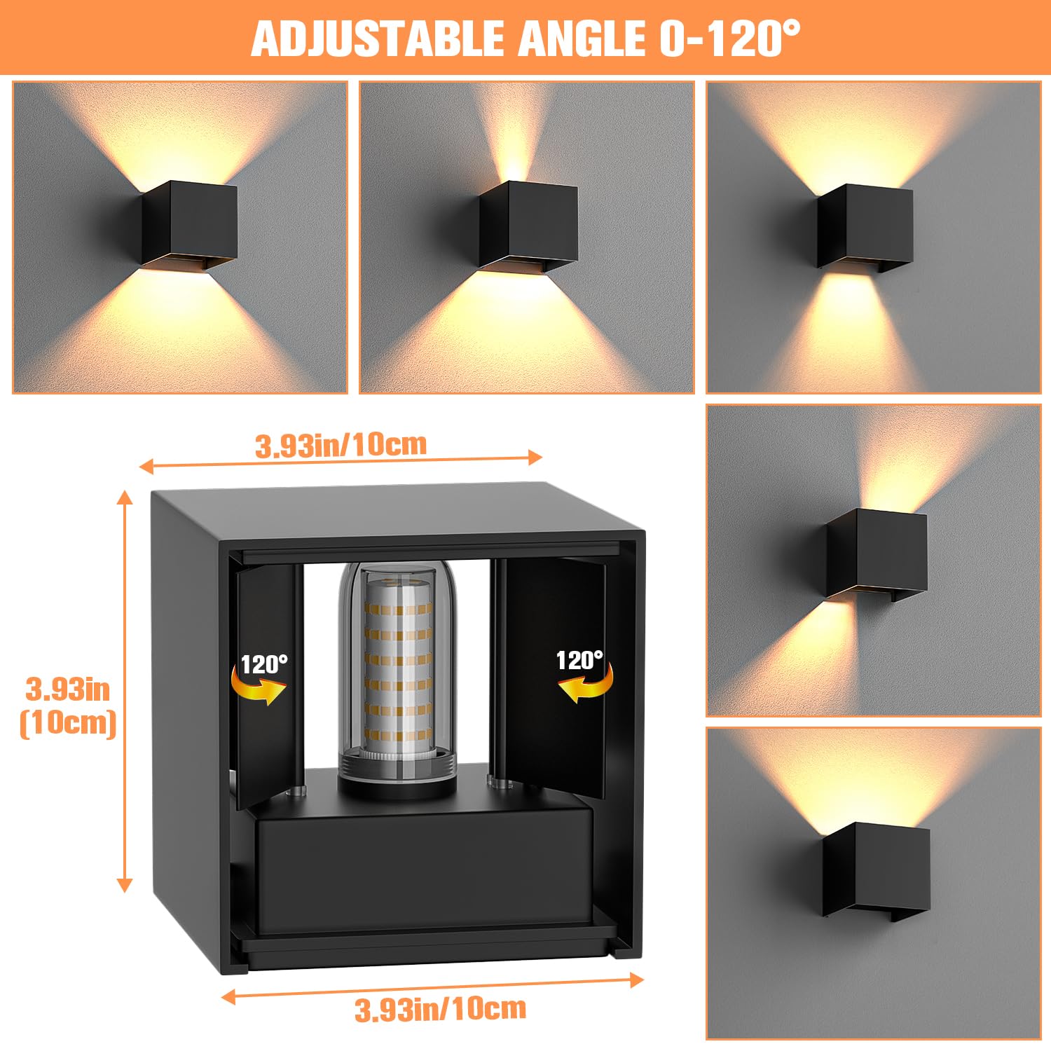 HaoDrisk Lampade da Parete Interno con G9 Sorgente Luminosa Sostituibile, Applique da esterno 9W 3000K Bianco Caldo IP65 Impermeabile Angolo del Fascio Regolabile Applique da Esterno Moderna - Nero