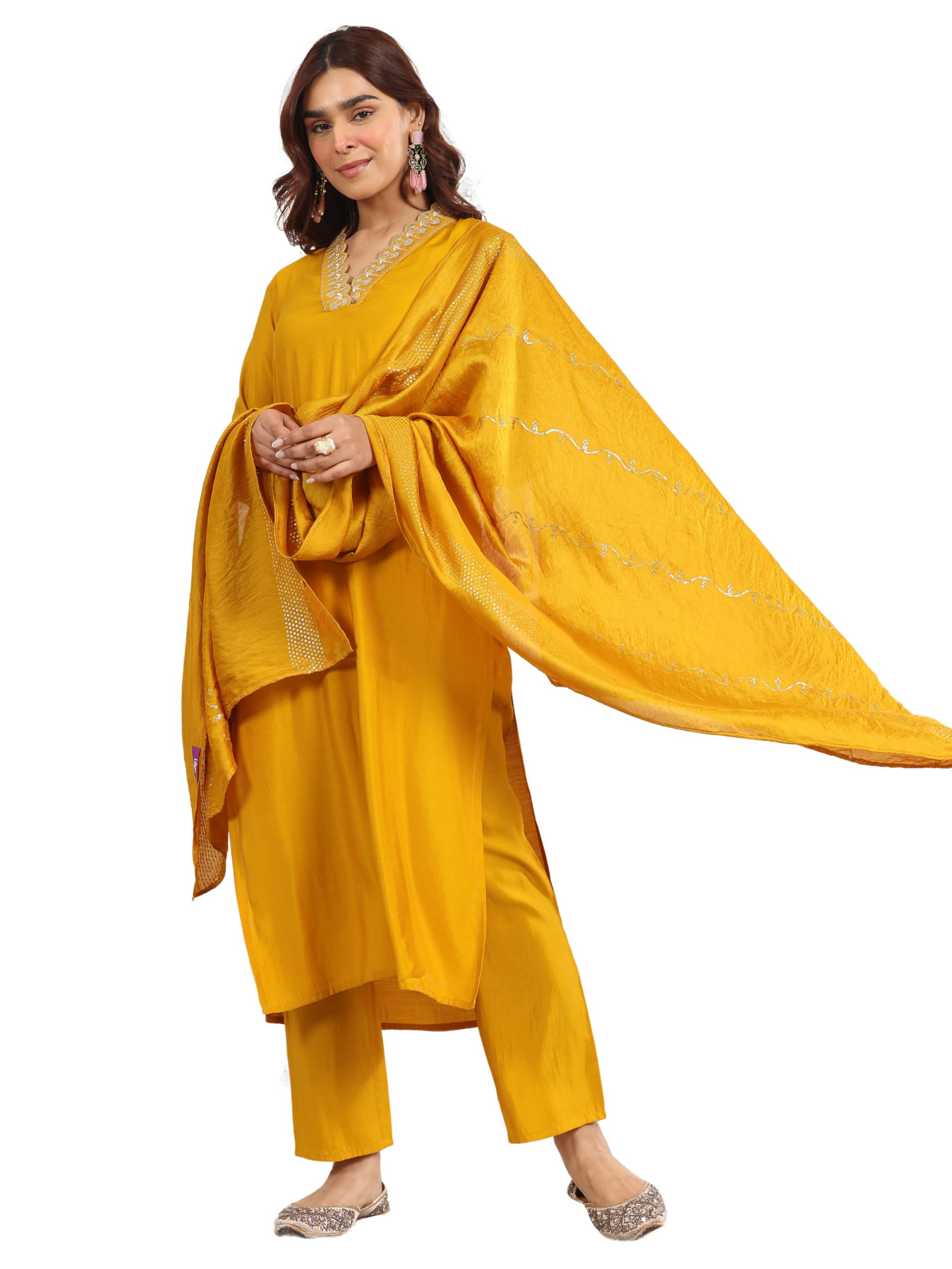 Gerua By Libas Embroidered Silk Blend Straight Kurta With Trouser and Dupatta-picture-16
