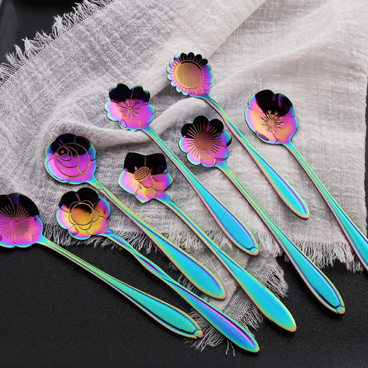OFFSCH Stunning Gold-flower Whisk: 8pcs Stainless Steel Stirring Spoon for Iced Tea Coffee Supply