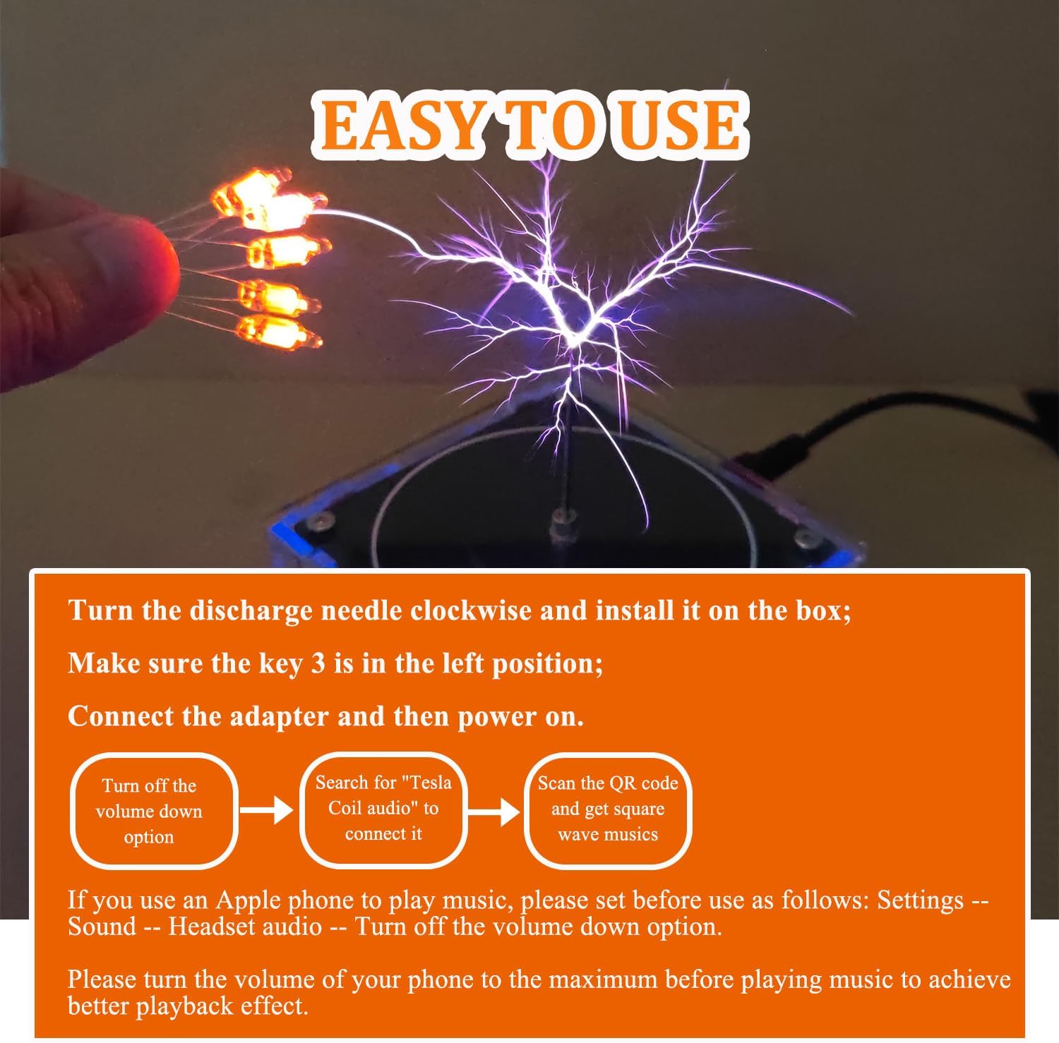 ISolderStore Musical Tesla Coil Speaker Mini Bluetooth Music Tesla Coil Magic Box Arc Plasma Artificial Lightning Desktop Toy Magic Beat Electron Tesla Box Assembled
