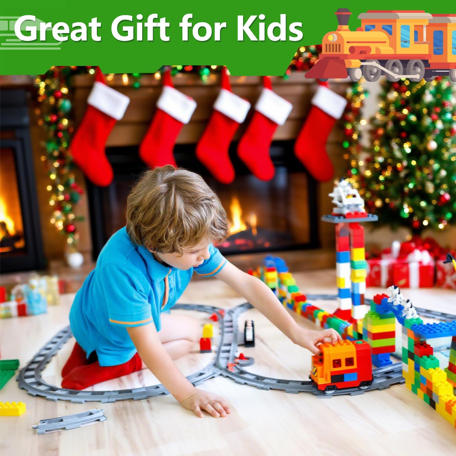Building Blocks Train Track Set, 32 pièces, Accessoires de Chemin de Fer avec Sac de Rangement, Jouet Cadeau pour Enfants à partir de 3 Ans, Gris Clair