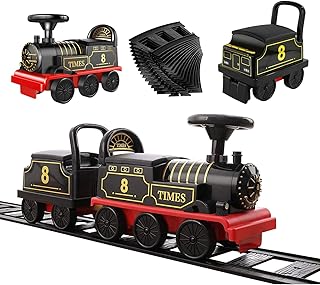 Ride On Train Toys Electric Train Set with Track, 2 Seater Cargo Car, Music, Light - Christmas & Birthday Gifts for Toddlers & Kids (Boys & Girls)