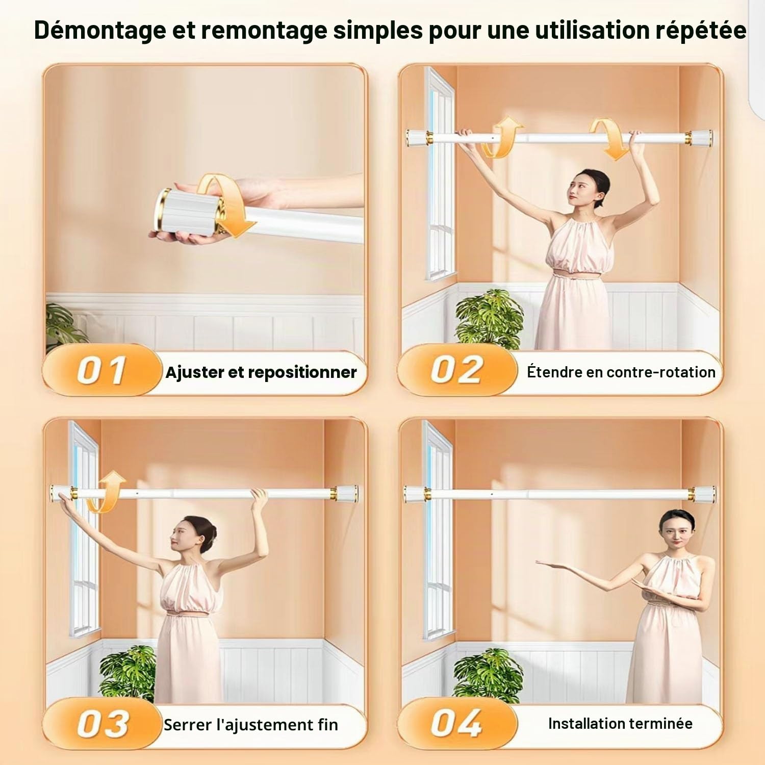 Tringle Extensible de 40 à 500 cm Tringle De Douche Robustes Sans Perçage à rideau Télescopique séparateur de pièce pour Fenêtre de Maison, Chambre, Salle de bain, Balcon(White,4.1m-5.0m)