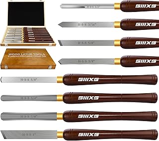 8Pcs HSS Wood Turning Tools Lathe Chisel kit with Beech Handle and Wooden Box