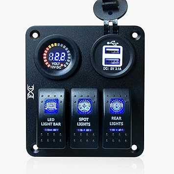 Amazon Co Jp Fabood スイッチパネル 3連の防水シーソースイッチパネル Dc12vデジタル電圧計 充電器ソケット たばこ用ライターソケット 3つのledライトスイッチ付き マリンボート 車 Rv用 車 バイク