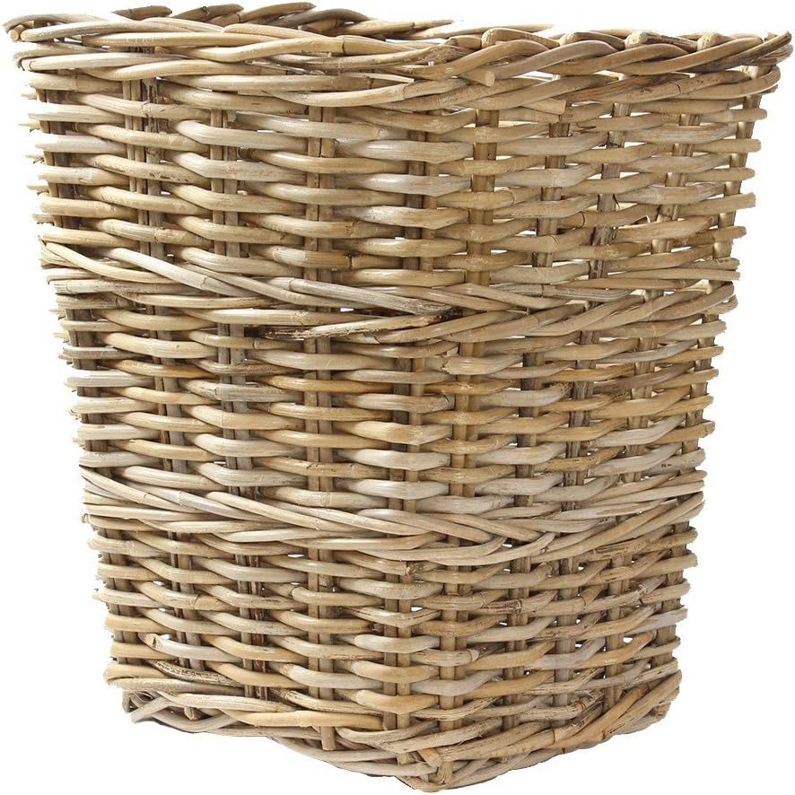 Grey Rattan Square Wastepaper Bin Basket