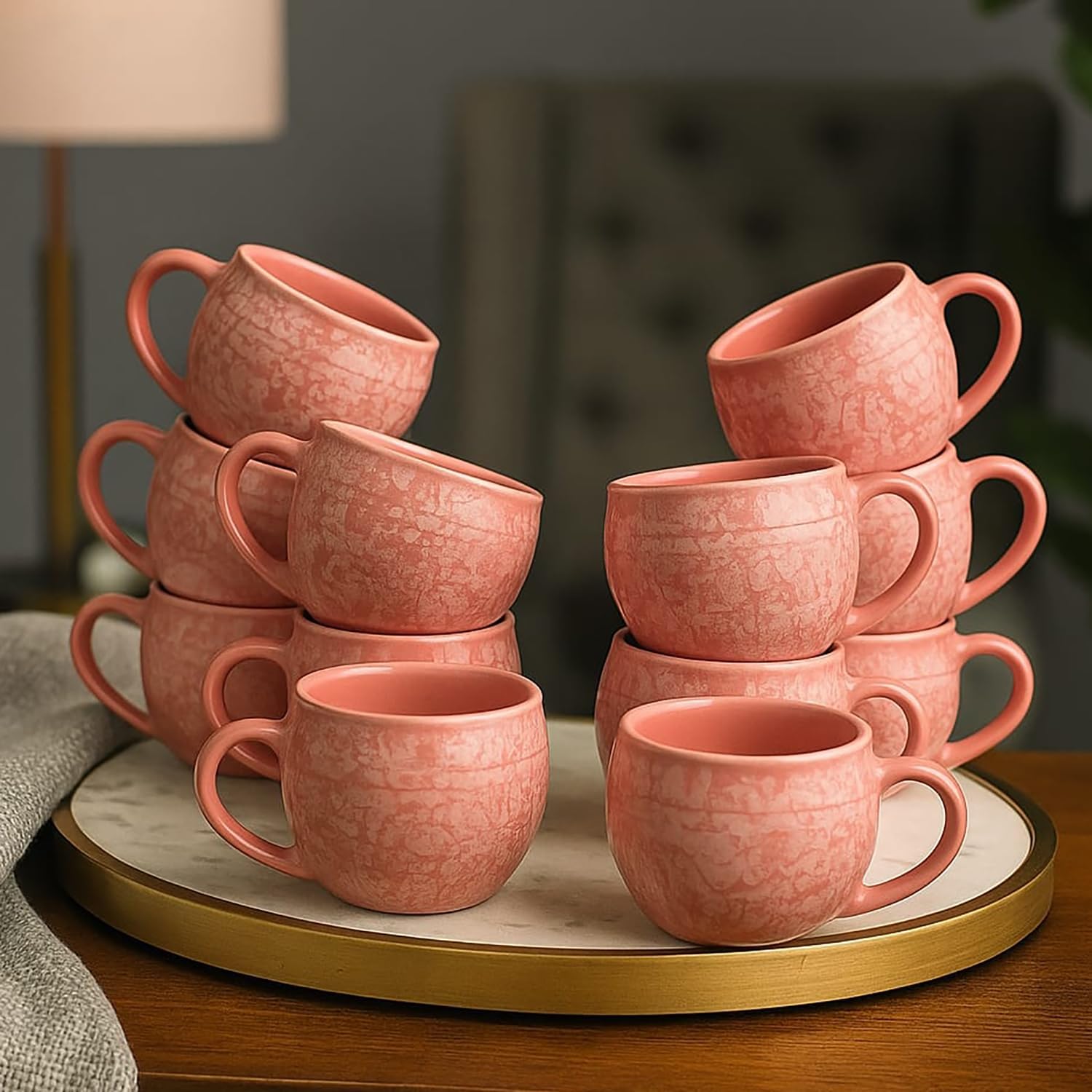 D'Maiolica Pink Kuliya Shape Tea Cups Set of 12 Microwave and Dishwasher Safe, Ceramic Small Tea/Chai/Coffee Cups Perfect for Every Occasion Capacity - 110 ml Each (Pink, Pack of 12, Small)-image-35