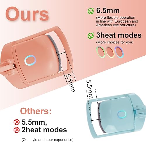 Miniatura 5 de Rizador de pestañas calentado, rizador de pestañas calentado recargable por USB con herramienta aplicadora de pestañas y peine de pestañas, 3 modos