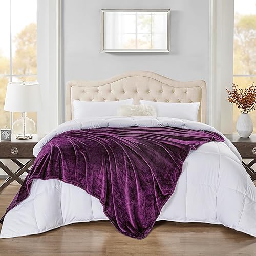 Miniatura 3 de Bourina - Cobija de franela, manta lujosa de forro polar liso de microfibra violeta liviana y cálida