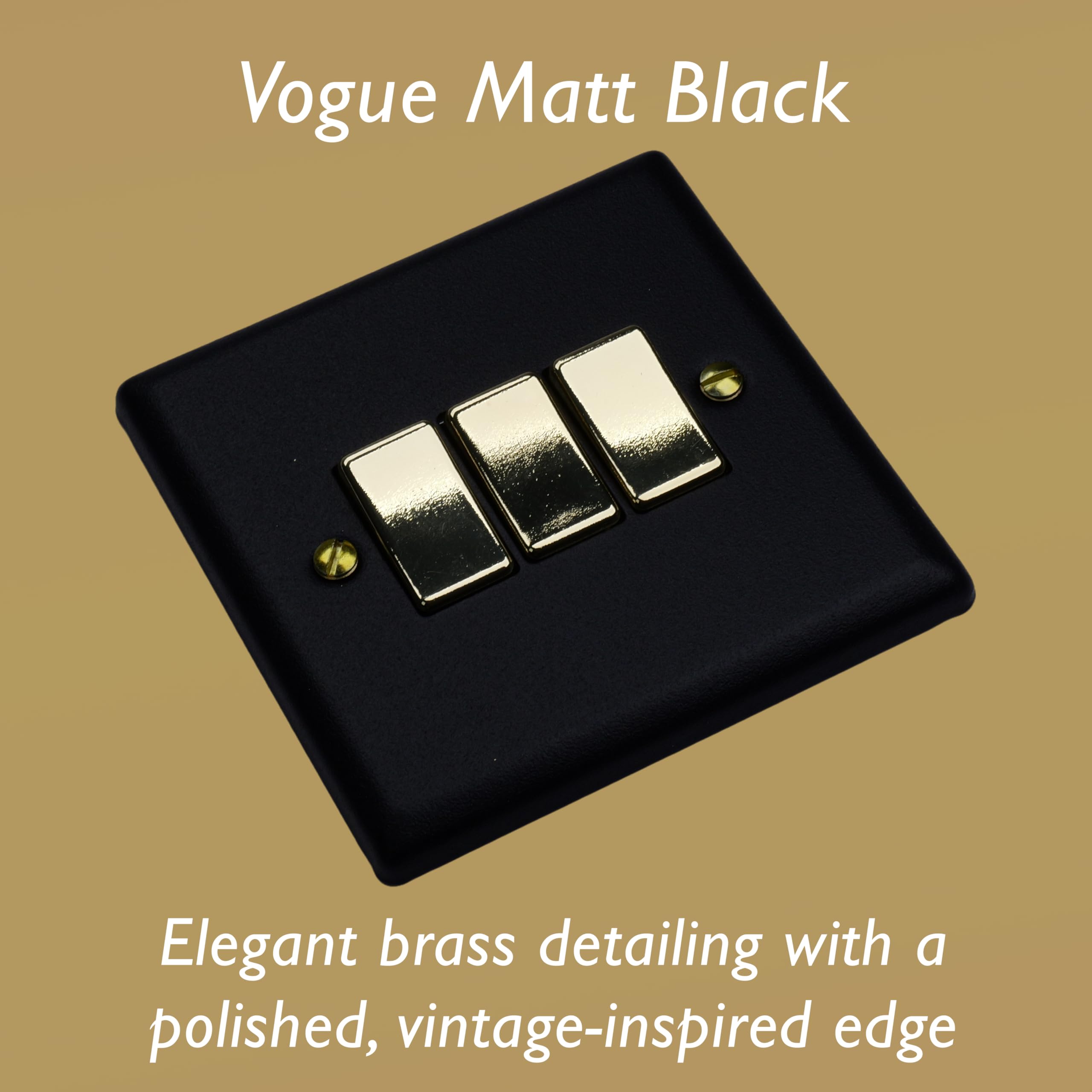 Varilight Triple Rocker Light Switch 2-Way - Vogue Matt Black With Polished Brass Rockers, XY3V.MB - Image 3