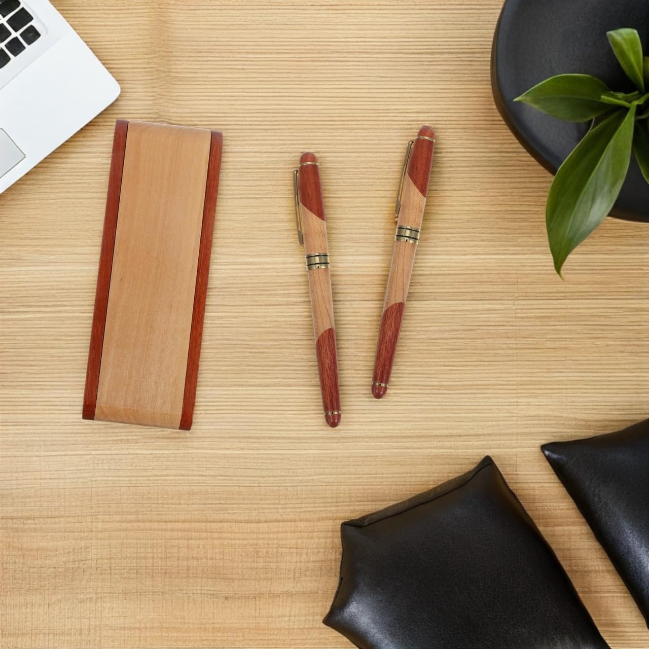 Set de bolígrafo de madera de palo de rosa con pluma estilográfica y caja de regalo para oficina escolar y uso diario