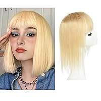 Vista 8 de viviaBella Toppers de cabello humano con clip de 10 pulgadas con flequillo, negro natural