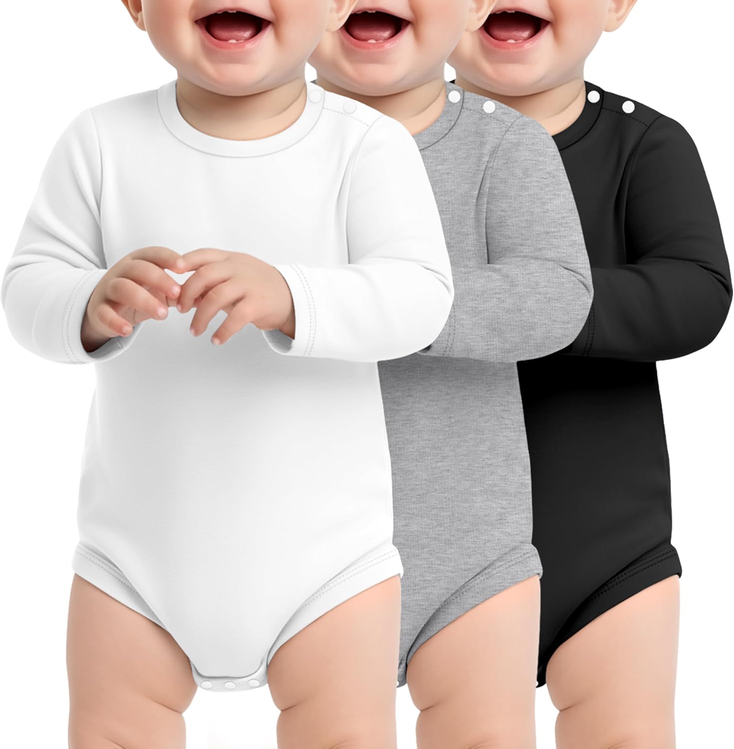 3 Pack Baby Bodysuit Long Sleeve for Toddler Boy & Girl Unisex Infant 0-24 Months